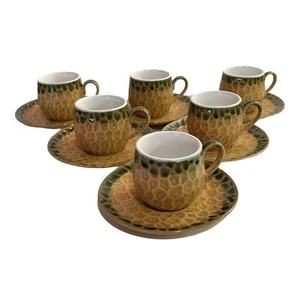 6 Person Coffee Set 6 Barrel Cups 6 Saucers Honeycomb Stoneware Japan 200ml - Picture 1 of 14