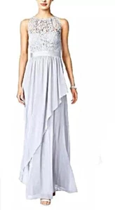 ADRIANNA PAPELL SZ 6 Womens SILVER GRAY Tulle Lace GOWN FORMAL LONG DRESS NWT - Picture 1 of 3