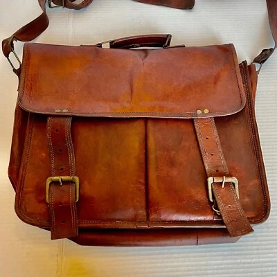 Винтажный из натуральной кожи большой сумка-планшет и портфель сумочка мужчин наплечная сумка - Изображение 1 из 4
