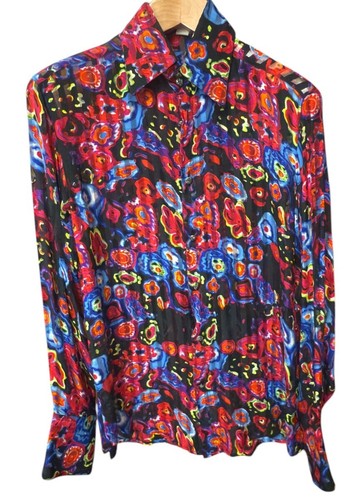 Camicia vintage Versace seta trasparente multicolore disegno floreale taglia 48