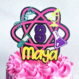 Science Personalised Custom Glitter Happy Birthday Cake Topper Party Decoration - Picture 1 of 12