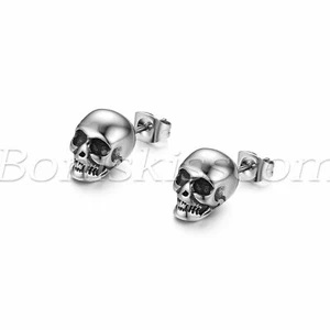 2pcs Men's Punk Vintage Hip Hop Stainless Steel Skull Pierced Ear Studs Earrings - Picture 1 of 21