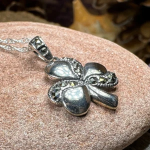 Collana Trifoglio Marcasite Ciondolo Quadrifoglio Celtico Irlanda Irlandese 925 - Foto 1 di 7