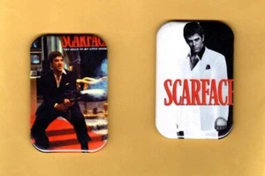 SCARFACE TWO MAGNETS OR BUTTONS, PINBACK 2"X3" W/ ROUNDED CORNER - Picture 1 of 5