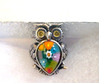 Sterling silver .925 Topaz and Murano glass Owl ring Size 7.
