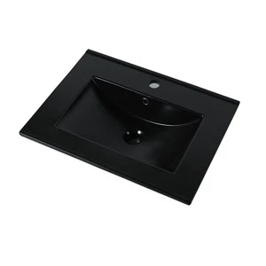 24"x18.3" Drop-In Bathroom Sink Rectangle Ceramic Bathroom Vanity Top Sink Black - Bild 1 von 8