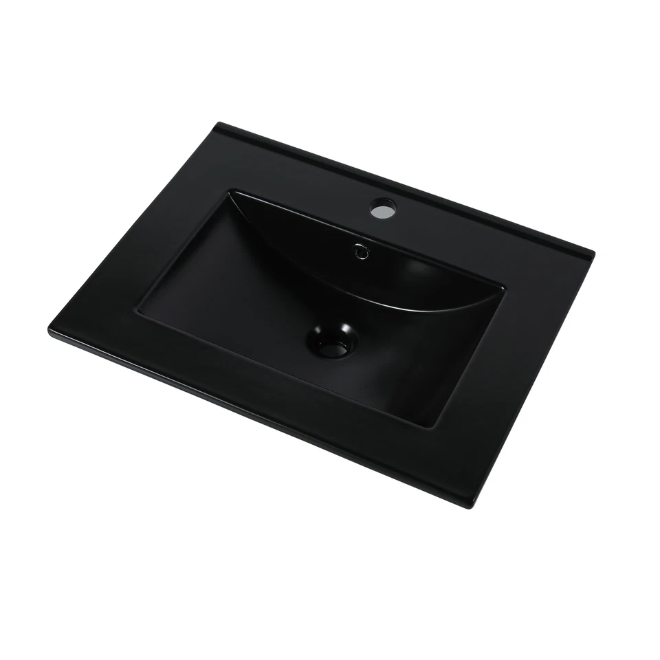 Fregadero de baño rectangular de cerámica para baño negro 24"x18,3" Foto 1 de 4