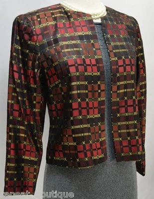 MAGGY L RED Gold Block Blazer shimmer Bolero open Jacket light coat S 4 VTG NEW - Изображение 1 из 4
