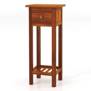 2 Tier Modern Slim Nightstand Endside Bedside Table Living Room w/Drawer Shelf - Picture 1 of 11