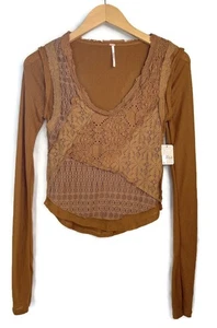 Top Free People Taylor Talla Pequeña Encaje Boho Capas Concierto Occidental Manga Larga - Imagen 1 de 8