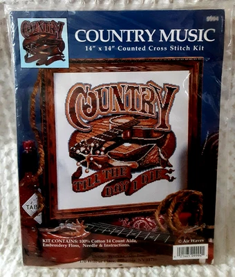 Cross Stitch Kit Design Works COUNTRY MUSIC Sepia Guitar Item #9994 New - Image 1 of 4