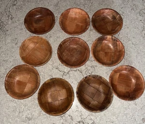 10 Vintage Woven Parquet Weave Wood Salad Soup 6 In Bowls Mid Century Modern - Picture 1 of 11