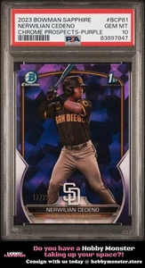 2023 Bowman Sapphire Edition Nerwilian Cedeno Purple #/25 Padres PSA 10 - Bild 1 von 2