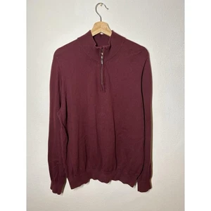 LL Bean Sweater Mens Red 1/4 Zip Pullover Long Sleeve Cotton Cashmere Large - Picture 1 of 5