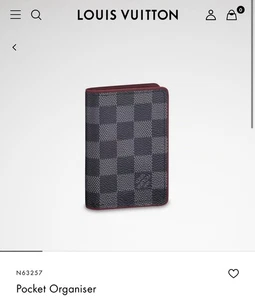 Louis Vuitton Damier Black Graphite  Pocket Organizer Bordeaux Red N63257 RARE - Picture 1 of 5