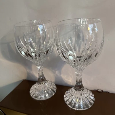 BACCARAT Cristal MASSENA Copa de Vino (6/8ª Pulgada Nº 3 Juego de Dos Copas Foto 1 de 4