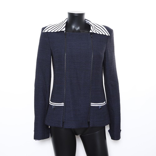 Giacca CHANEL 01A COCO Mark bottoni zip 38 blu navy WS8234