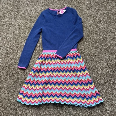 Mini Boden Azul Marino Chevron Tejido Falda Manga Larga Suéter Vestido Niñas 7-8 Foto 1 de 4