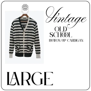 Sean John Strickjacke Pullover Herren groß gestreift Knopfleiste Old School SJ schwarz - Bild 1 von 5
