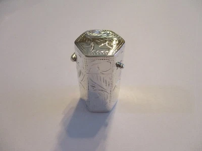 Caja de pastillas de plata de ley forma hexagonal alta grabada alrededor soild 925 Foto 1 de 3