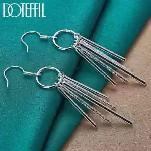 DOTEFFIL 925 Sterling Silver Tassel Earrings For Charm Women Jewelry Fashion - Picture 1 of 6