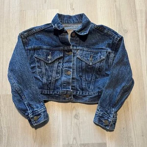 Youth Kids Vintage 80's Levi's Dark Blue Denim Trucker Jacket Sz Small (16 x 14) - Picture 1 of 5