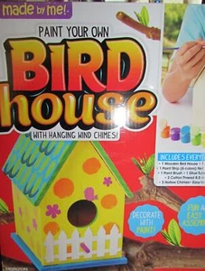 BUILD YOUR OWN BIRD HOUSE COMPLETE KIT w/ PAINT SET - Picture 1 of 4