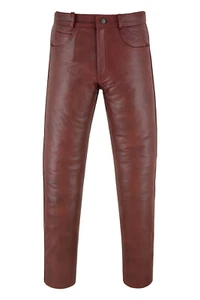 501 Rojo Clásico Ajustado Motocicleta Hombre Pantalones de Cuero Suaves - Imagen 1 de 5