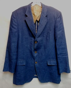 IBIZA Samba Navy Linen Men's Blazer Jacket Partially Lined Size 44L  VGUC - Picture 1 of 11