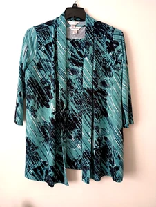 Christopher and Banks 2 Pc Jacket Set Size L Abstract Print 3/4 Sleeves (242-12) - Picture 1 of 11