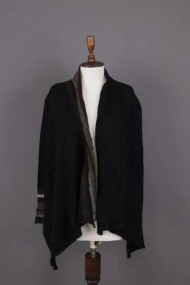 SARAH PACINI Black Lagenlook Knit Wrap Cape Cardigan Sweater One Size — 第 1/4 张图片