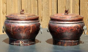 Par de cajas antiguas con tapa de boda de laca pintada de madera china/mongola - Imagen 1 de 12