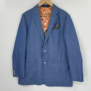 Robert Graham Blazer Mens 40 Blue Linen Cotton Handkerchief Paisley Print - Picture 1 of 17