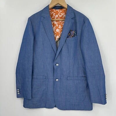 Robert Graham Blazer Mens 40 Blue Linen Cotton Handkerchief Paisley Print - Image 1 of 4