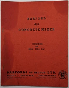 Original Instruction Book & Spare Parts List For Barford 4/3 Concrete Mixer - Picture 1 of 6