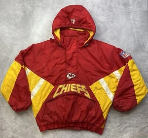 Vintage Stater Kansas City Chiefs Hooded Jacket Sz XL Pullover Broken Zipper - Picture 1 of 22