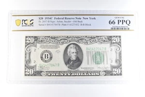 1934 C $20 New York NY FRN Fr#2057-B Old Back Gem Unc 66 PPQ PCGS *6079 - Picture 1 of 3