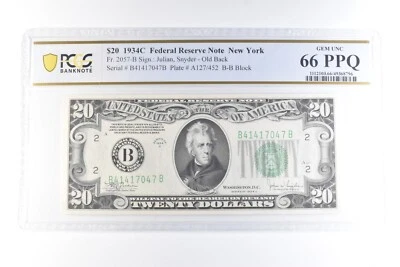 1934 C $20 New York NY FRN Fr#2057-B Old Back Gem Unc 66 PPQ PCGS *6079 - Image 1 of 3