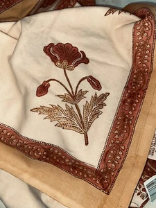 Fabindia Ambi Baumwolle Pfirsich Handblock bedruckt Blumenmuster Überwurf Tischdecke 150x150cm - Bild 1 von 24