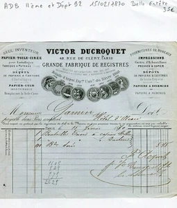 Paris II ème 42 Rue de Cléry & Dépt 92- Belle Entête d'une Papeterie 15/02/1870 - Picture 1 of 1
