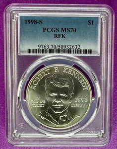 1998 S $1 Silver Robert F. Kenedy RFK Commemorative PCGS MS70 (632) - Picture 1 of 2
