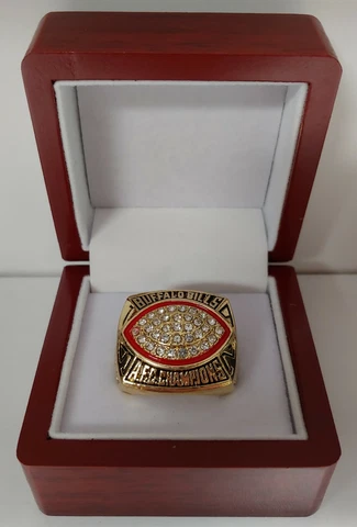 Jim Kelly - 1992 Buffalo Bills AFC Championship Ring With Wooden Display Box Cover