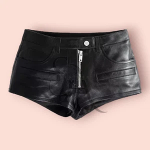 Women's Black Leather Shorts Genuine Lambskin Leather Shorts Zipper Style Shorts - Picture 1 of 4