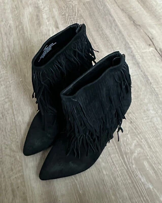Steve Madden flapper black fringe Ankle Suede high heel boots SZ: 7.5 - Imagem 1 de 4