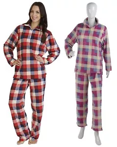 Ladies Checked Slenderella Loungewear PJs Womens Soft Micro Fleece Pyjamas Set - Picture 1 of 19