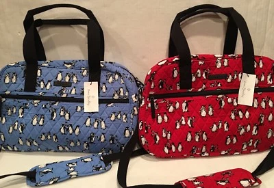 Vera Bradley Compact Traveler Bag Playful Penguins RED or Blue Pattern FREE SHIP - Image 1 of 4