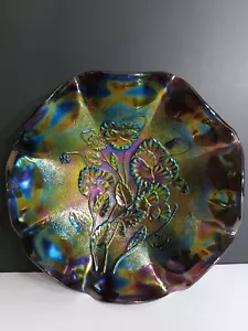 Antique 1900s Imperial Glass Purple Pansy Carnival Glass Bowl - Picture 1 of 7