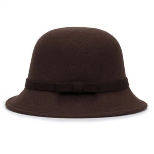 Magik Women Lady Vintage Wool Round Fedora Bow Cloche Derb Felt Bowler Cap Hat - Picture 1 of 16