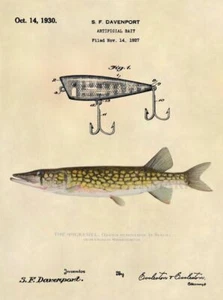 Official Pickerel Fishing Lure Patent Art Print - Vintage Pike Print - 513 - Picture 1 of 3