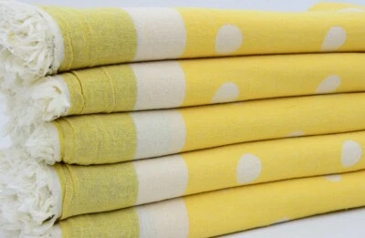 Toalha/cobertor de bolinhas amarelo/verde turco algodão puro - Imagem 1 de 4